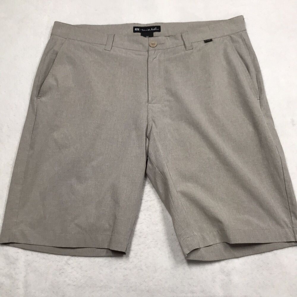 TRAVIS MATHEW Beck Golf Shorts Men 36 Sandy Beige Performance Stretch Chino